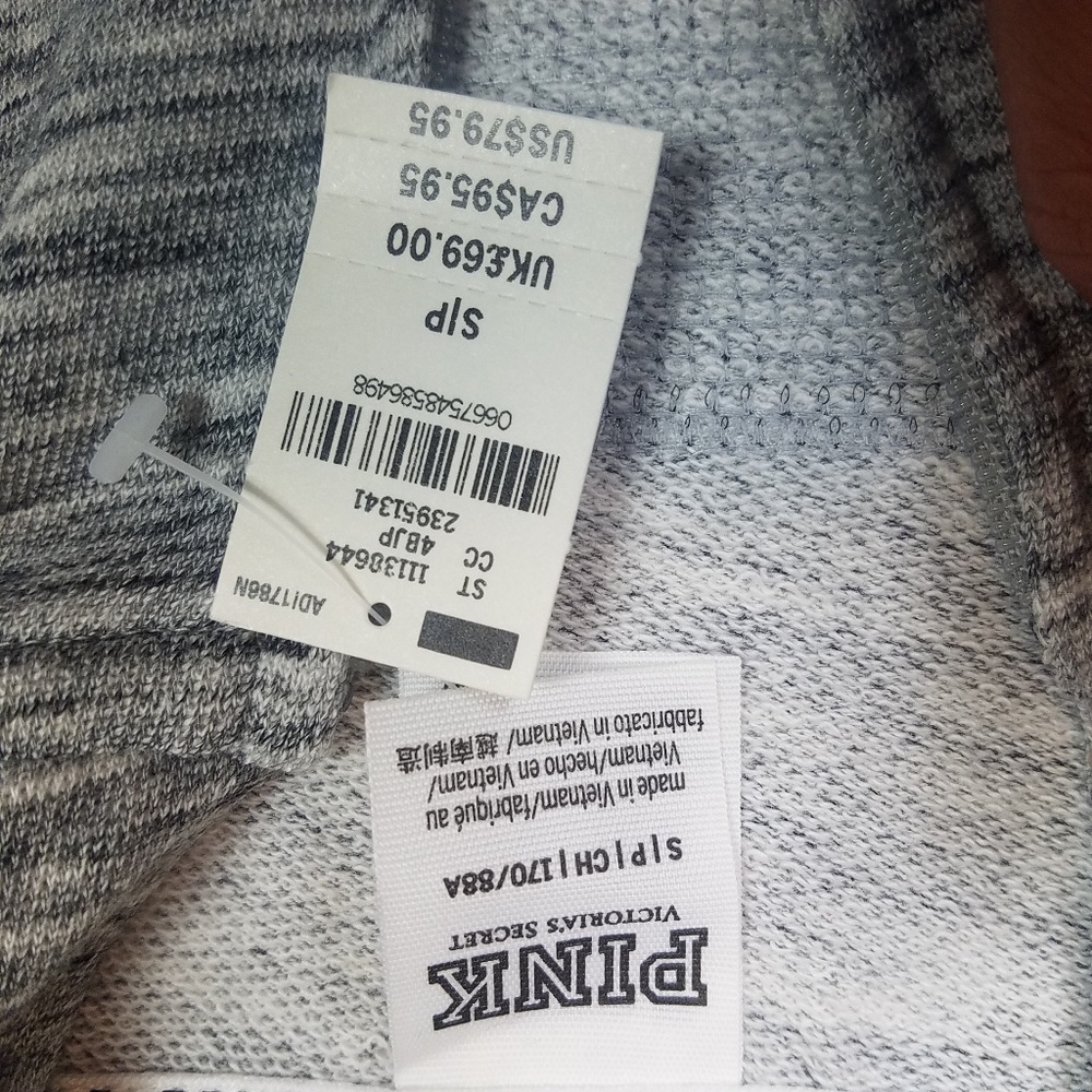 Nwt VS PINK GRAY BLING FLEECE ZIP SWEATER SMALL - Picture 2 of 5